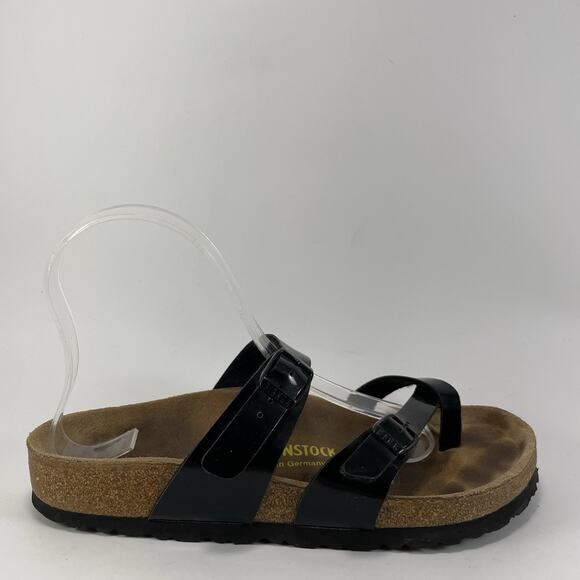 Birkenstock Mayari Sandals Womens Size 37 US 6-6.5 Black Patent Leather Toe Loop - Picture 1 of 9